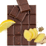 equal exchange bar of chocolate with broken pieces and lemon and ginger 