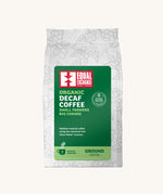 The Equal Exchange organic and fairtrade decaf ground coffee, medium roasted, in a white 200g bag.