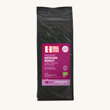 Equal Exchange organic and fairtrade medium roast coffee beans in a black 1kg bag.