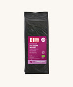 Equal Exchange organic and fairtrade medium roast coffee beans in a black 1kg bag.