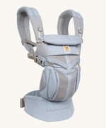 Ergobaby Omni 360 Cool Air Mesh Baby Carrier in a light blue chambray colour showing the adjustable neck pillow detail. 