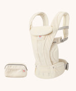 The Ergobaby Omni Deluxe Mesh baby carrier in Cloud White, with a handy detachable storage bag.