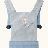 Ergobaby toy carrier in denim dream with a cute whale embroidery on the front panel