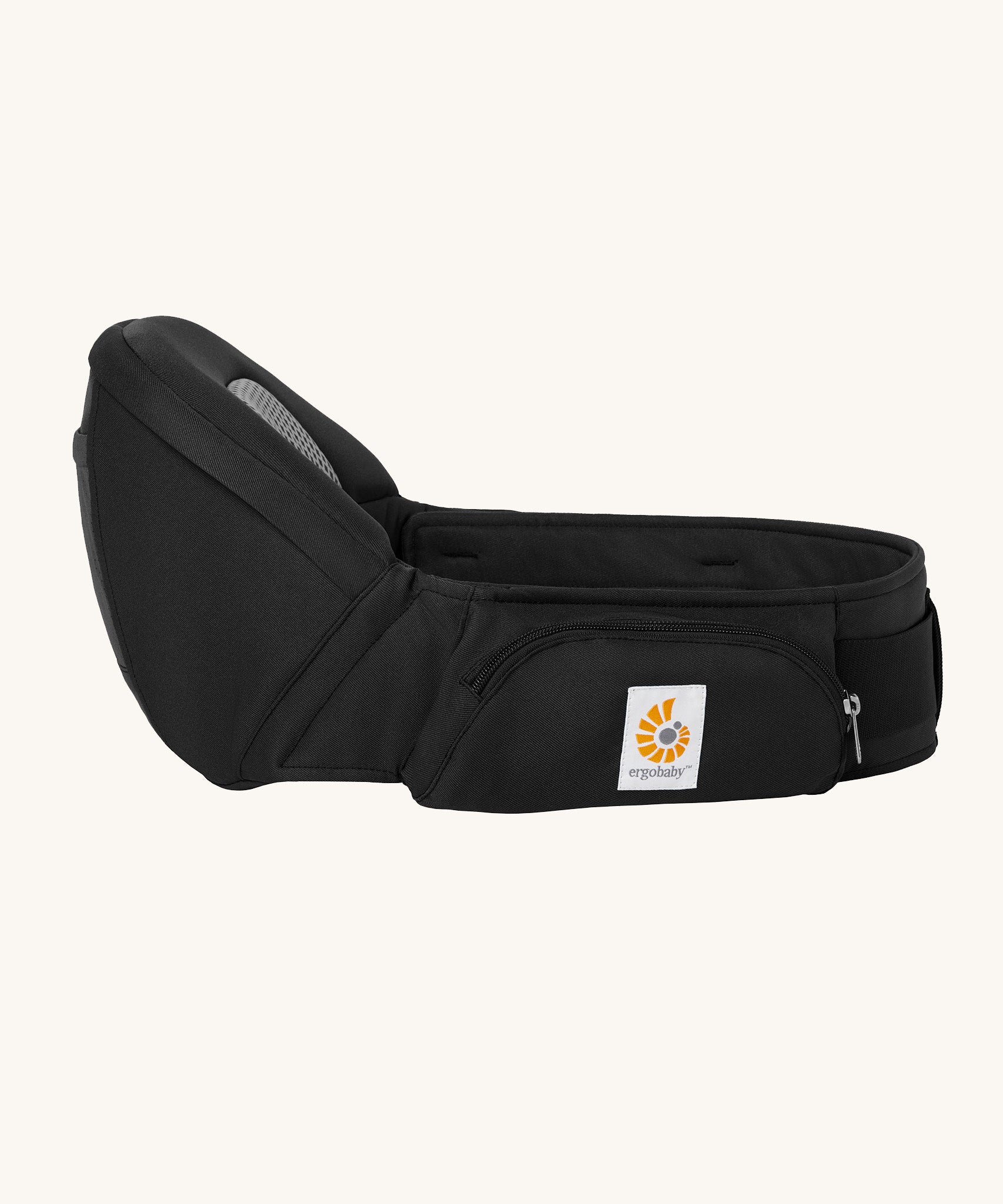 The Ergobaby Lift Hip Seat baby carrier from a side view, in Onyx Black.