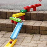 Erzi wooden water and marble run toy set build up on some steps