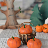 An Erzi pumpkin placed in a Kraul basket with two other Erzi pumpkins placed in front of it. 