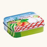 Erzi mozzarella and tomato wooden play food set metal storage tin.
