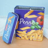 Erzi play food penne pasta  metal tin with the lid taken off in the Babipur playroom.