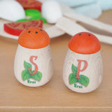 Erzi wooden play food salt and pepper shakers in the Babipur playroom.