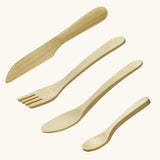 Erzi wooden toy cutlery set for playing.
