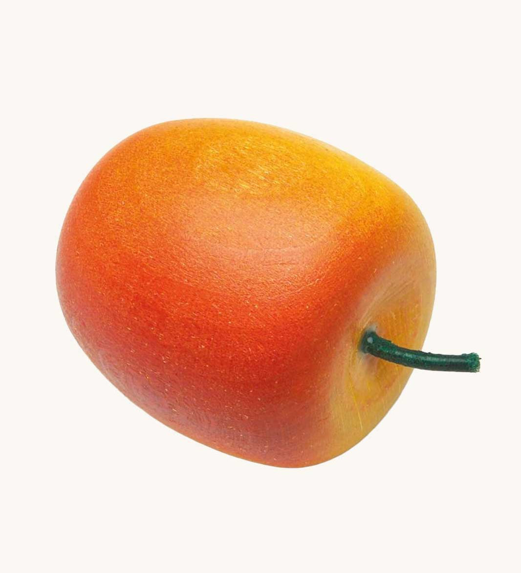 An Erzi red apple. A realistic looking miniature play food with shades of red and yellow. 