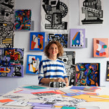 The artist behind the design on the Etta Loves x Camille Walala Muslin Blanket. 
