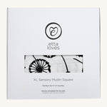 Etta loves dandelion XL muslin square showing in its white box with brand logo on the front