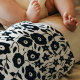 Etta Loves x Liberty muslin squares showing a close up of the monochrome floral design 
