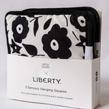 Set of 3 Etta Loves x Liberty sensory hanging squares displayed in branded packaging