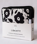 Set of 3 Etta Loves x Liberty sensory hanging squares displayed in branded packaging