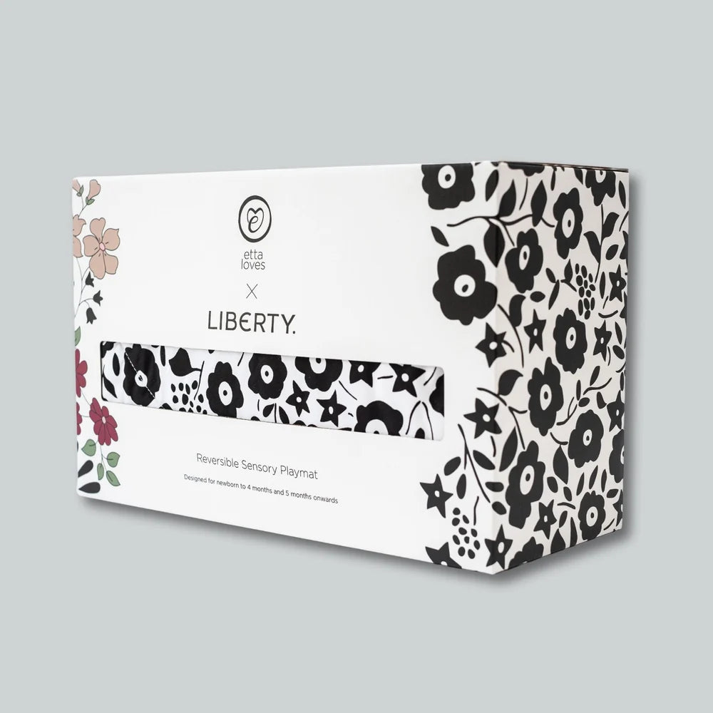 Baby shower and new baby gift box for Etta Loves x Liberty London organic cotton sensory play mat.