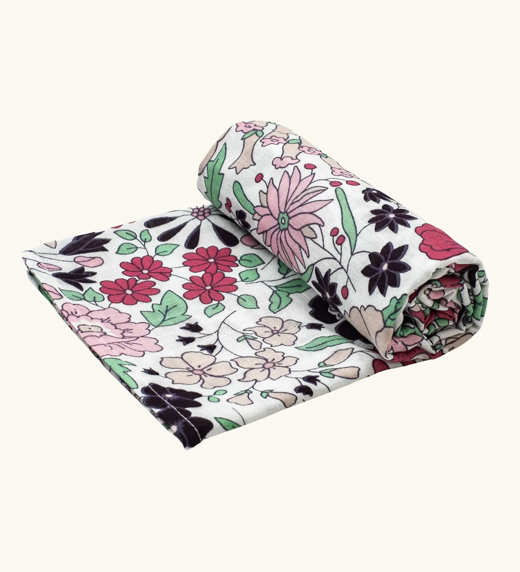 Etta Loves x Liberty organic cotton XL muslin swaddle blanket with a repeating pastel floral design for 5+ months