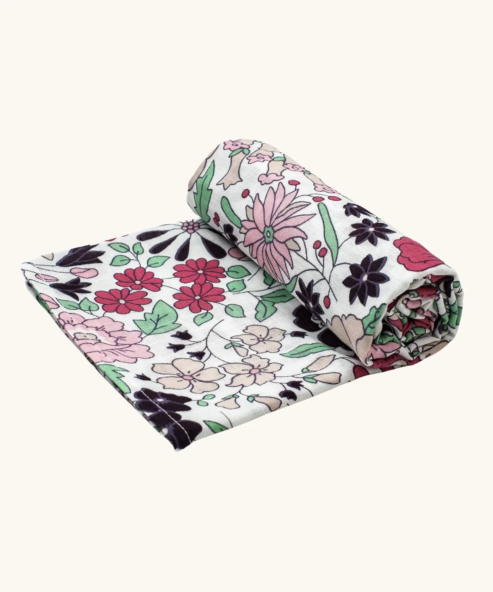 Etta Loves x Liberty organic cotton XL muslin swaddle blanket with a repeating pastel floral design for 5+ months