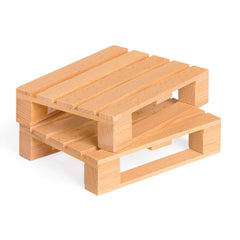 2 mini wooden Fagus fork lift pallets on a white background