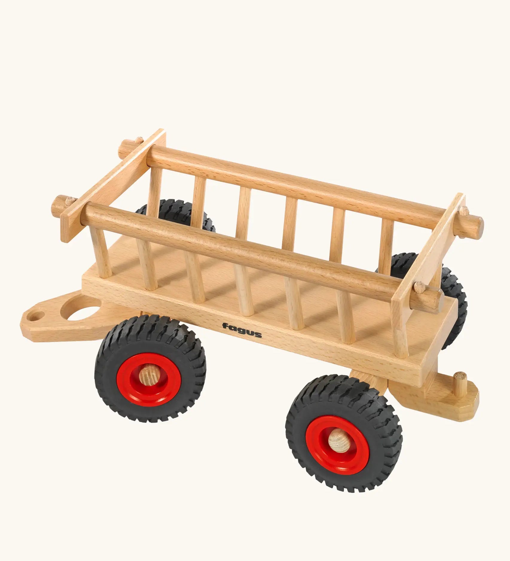 Fagus handmade wooden hay wagon toy attachment that hitches onto the Fagus Old Tractor, Modern Tractor, Jeep, Skip Truck, Container Tipper Lorry and the Dumper Truck.