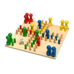  dice and colourful pegs on the board