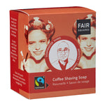Fair Squared zero waste coffee shaving soap on a white background
