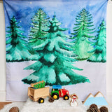 The Wondercloths Christmas Tree Play Cloth in a snowy play scene with the Bajo wooden tractor and Lanka Kade Christmas figures.