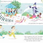 Open pages of the Finding Floss childrens book by Cara Matheson on a white background