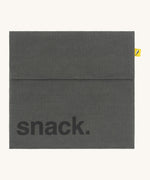 Fluf cotton snack pack with a flip velcro in dark grey colour with snack printed on the front in black 