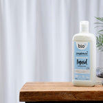 Bio-D Fragrance Free natural vegan friendly Washing Up Liquid in a 750ml bottle pictured on wooden table