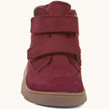 The front of the Froddo barefoot Zuru tex children's shoe in dark blue available at Babipur showing the velcro fastener detail 