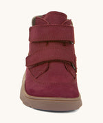 The front of the Froddo barefoot Zuru tex children's shoe in dark blue available at Babipur showing the velcro fastener detail 