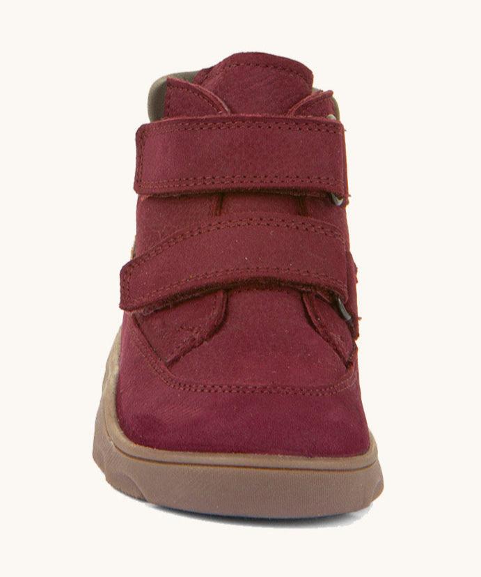 The front of the Froddo barefoot Zuru tex children's shoe in dark blue available at Babipur showing the velcro fastener detail 