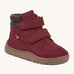 Froddo barefoot Zuru tex children's shoe in Bordeaux. A dark purple natural leather shoe with a 2 velcro fastener for a secure fit, padded ankle and a dark brown grippy sole