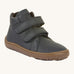 Froddo barefoot Autumn children's shoe in dark blue. A natural leather shoe with a 2 velcro fastener for a secure fit, padded ankle and a dark brown grippy sole