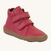 Froddo barefoot Autumn children's shoe in dark red. A natural leather shoe with a 2 velcro fastener for a secure fit, padded ankle and a dark brown grippy sole