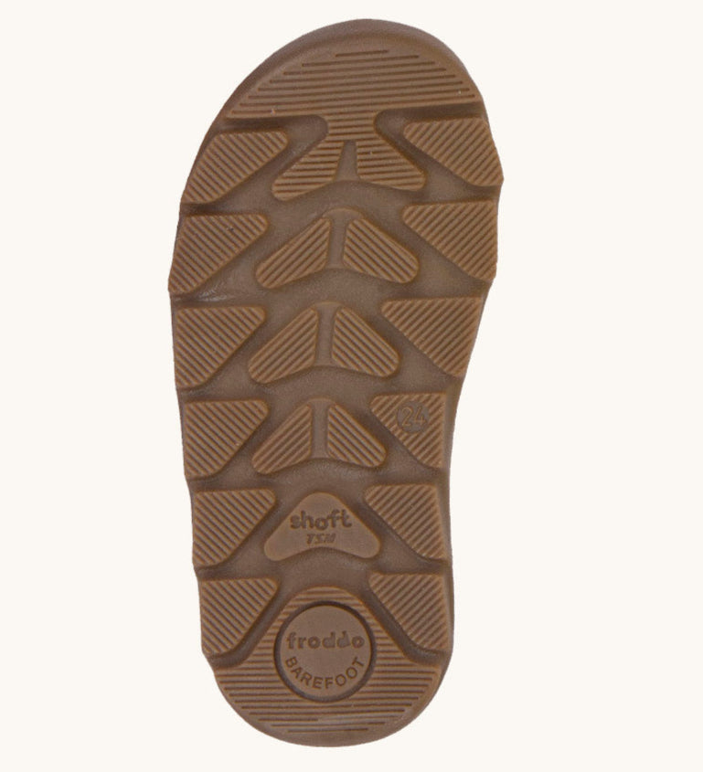The brown rubber grippy sole for the  Froddo barefoot Zuru children's shoe