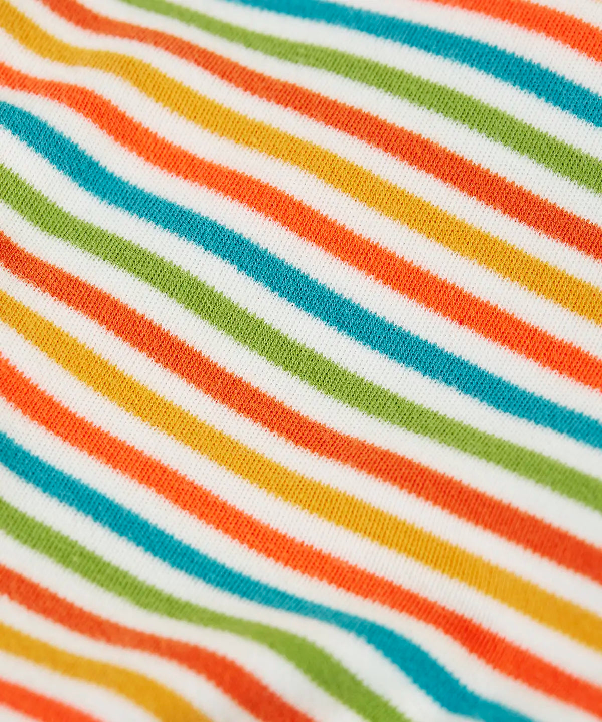 Frugi GOTS organic cotton dungaree outfit showing a close up of the striped light striped design on the top