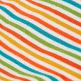 Frugi GOTS organic cotton dungaree outfit showing a close up of the striped light striped design on the top