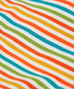 Frugi GOTS organic cotton dungaree outfit showing a close up of the striped light striped design on the top