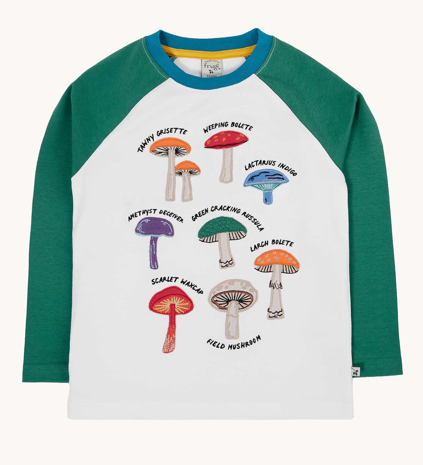 Frugi Ace Applique children's fungi long sleeved organic cotton top.