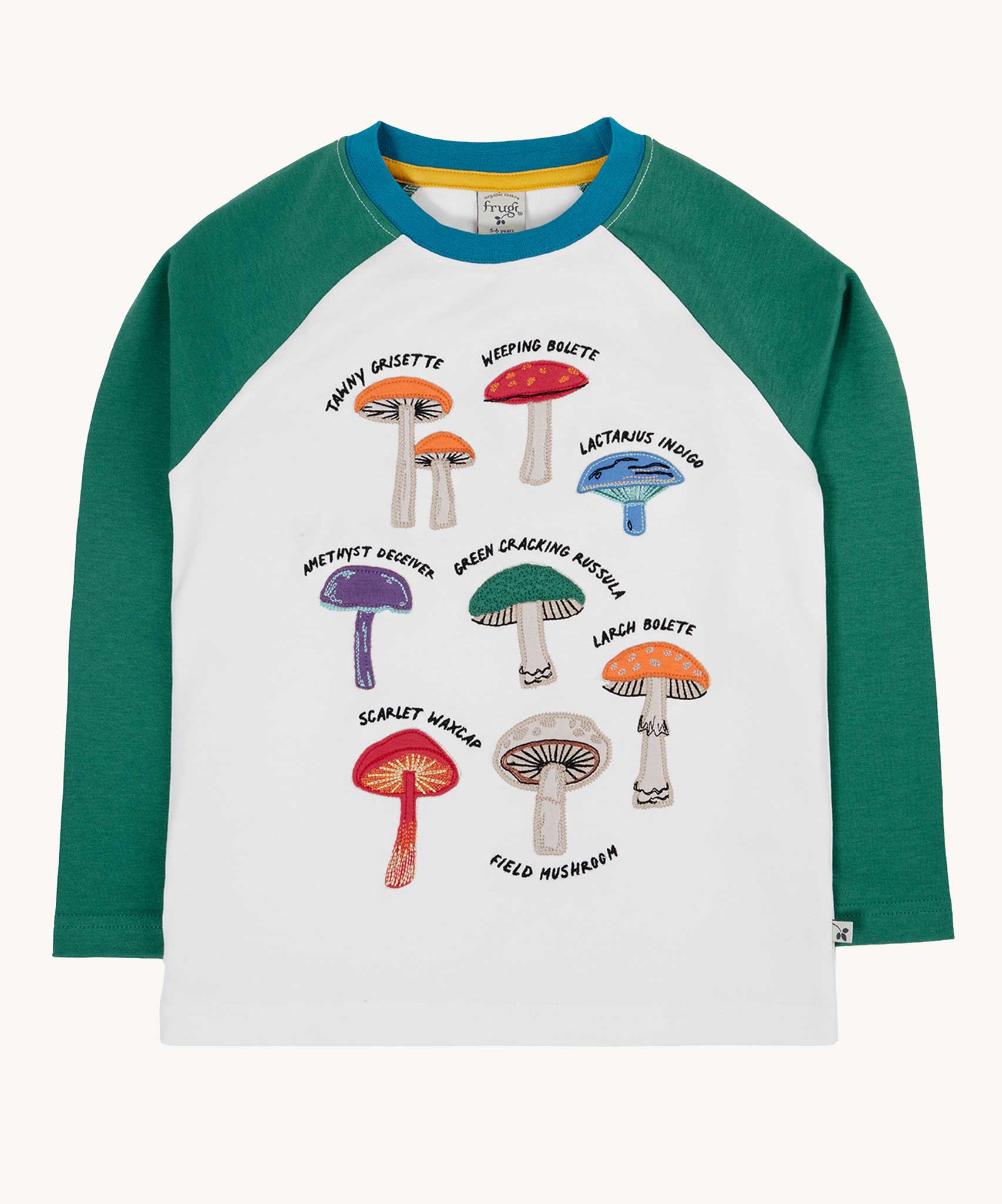 Frugi Ace Applique children's fungi long sleeved organic cotton top.