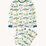 Frugi Adult organic cotton Penzance Pyjamas with an all over Caribou Fields print. These festive pyjamas have matching children's and baby sizes available here at Babipur. 
