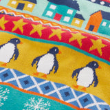 Close up of the pattern on the Frugi adults festive fair isle organic cotton christmas jumper.