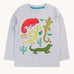 Frugi grey marl amphibian applique  long sleeved organic cotton top. A mix of appliques and printed details featuring 4 amphibians, cacti and greenery. 