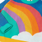 Close up of the rainbow on the front of the Frugi Aubrey organic cotton knitted jumper.
