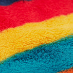 A close up of thick fleece detail on the Frugi Autumn stripe ted stripe fleece 