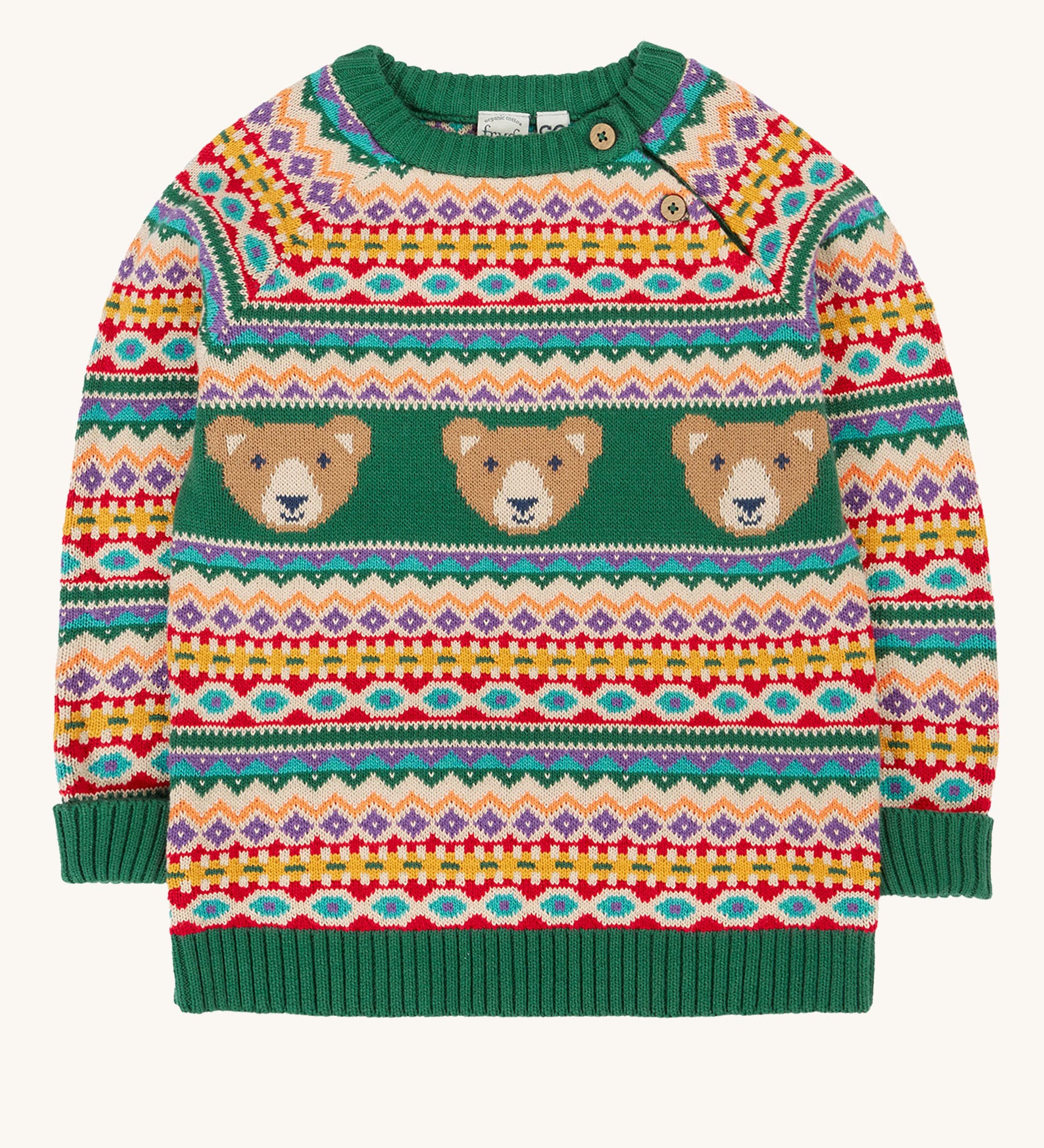 Frugi fowey bear fairisle organic cotton knitted jumper.