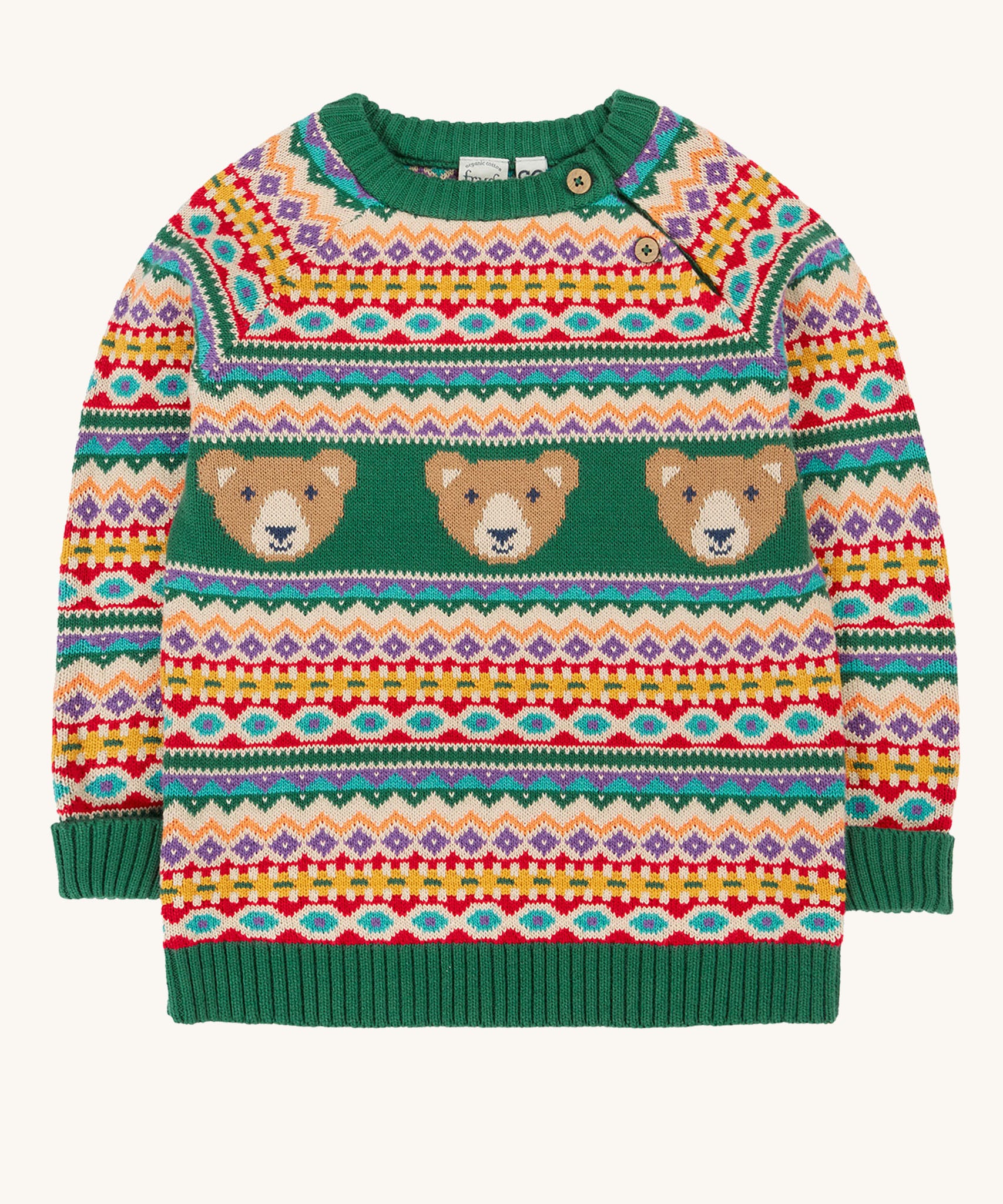Frugi fowey bear fairisle organic cotton knitted jumper.